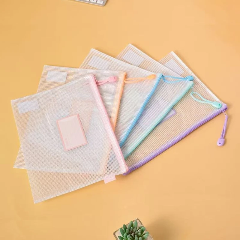 

M&G A4 Morandi Style File Bags Transparent Document Storage Bags Grid Zipper File Folders Stationery Storage Bag Office School