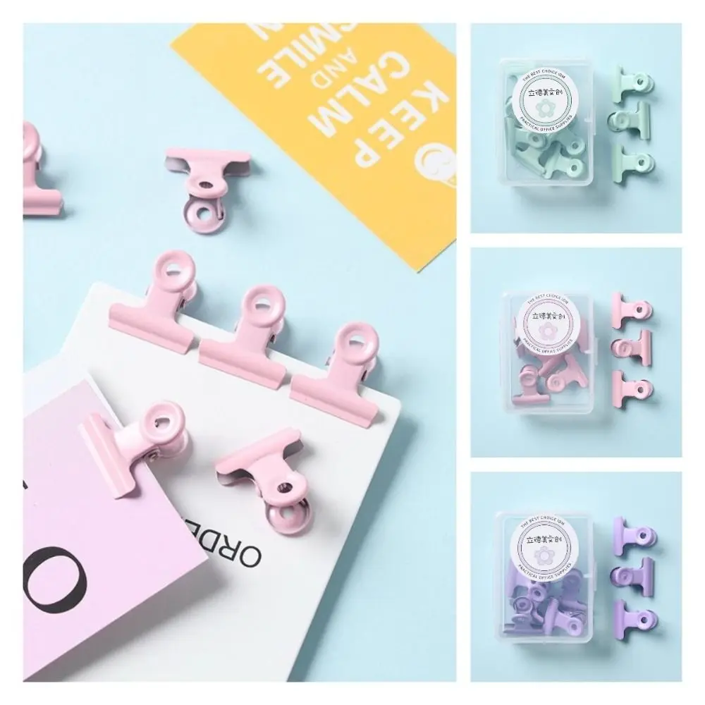8pcs/box Macaron Color Round Head Clip Small Fresh Document Metal Binder Clip Color Box Dovetail Clip Ticket Clip