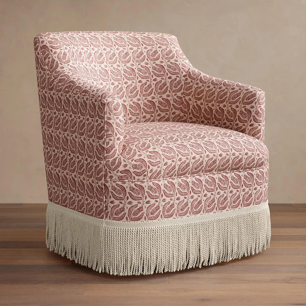 ！@Vintage Style Fabric Living Room Single Sofa Chair Armchair Lounge Chair Leisure Chair with Fringe