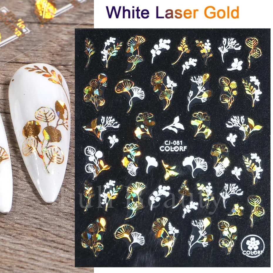 Autumn Manicure 2022 Stickers White Laser Gold Fall Leaves Decals Sliders Nail Art Decor Thanksgiving 3D Adhesive Foils CHCJ077