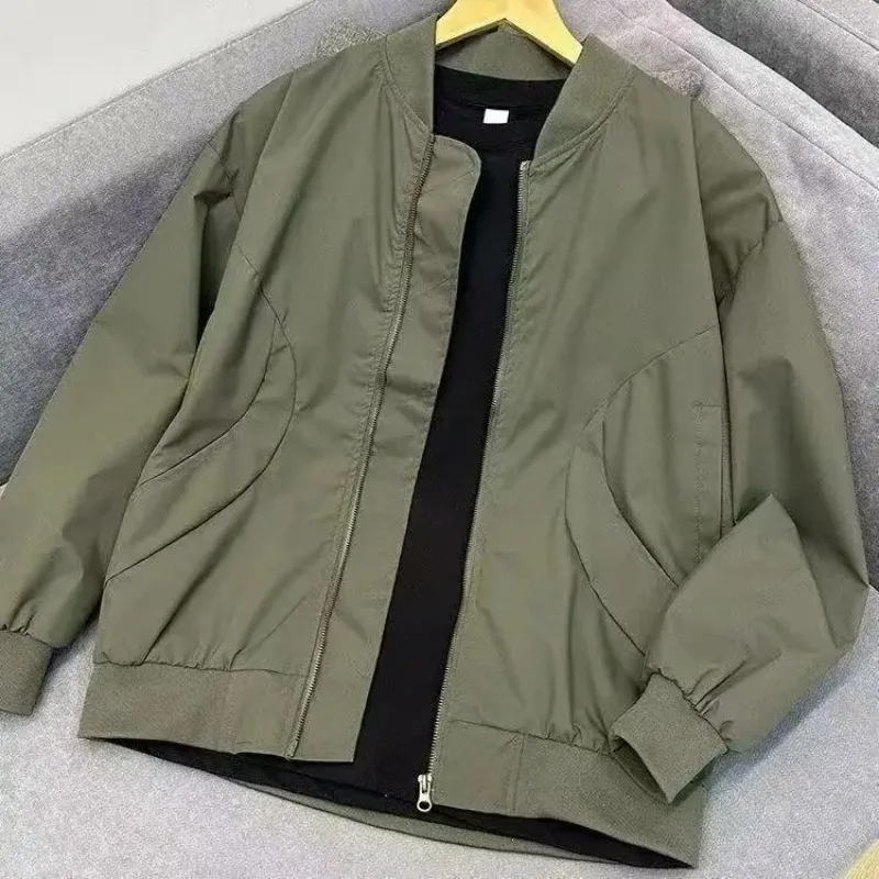 

Versatile Outdoor Spring Autumn Flight Jacket Casual Youth Fashion Polyester Fiber Zipper Closure Long Sleeve Coat