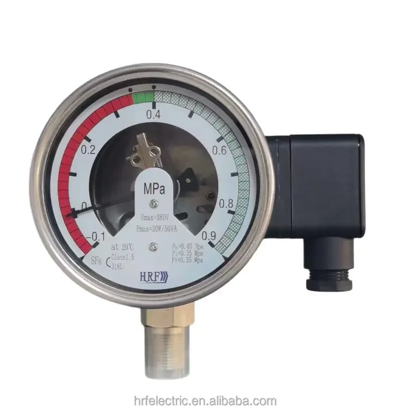 SF6 Density Relay with Temperature Compensation and Alarm Contacts Stainless Steel IP65 Protection for High Voltage Switchgear