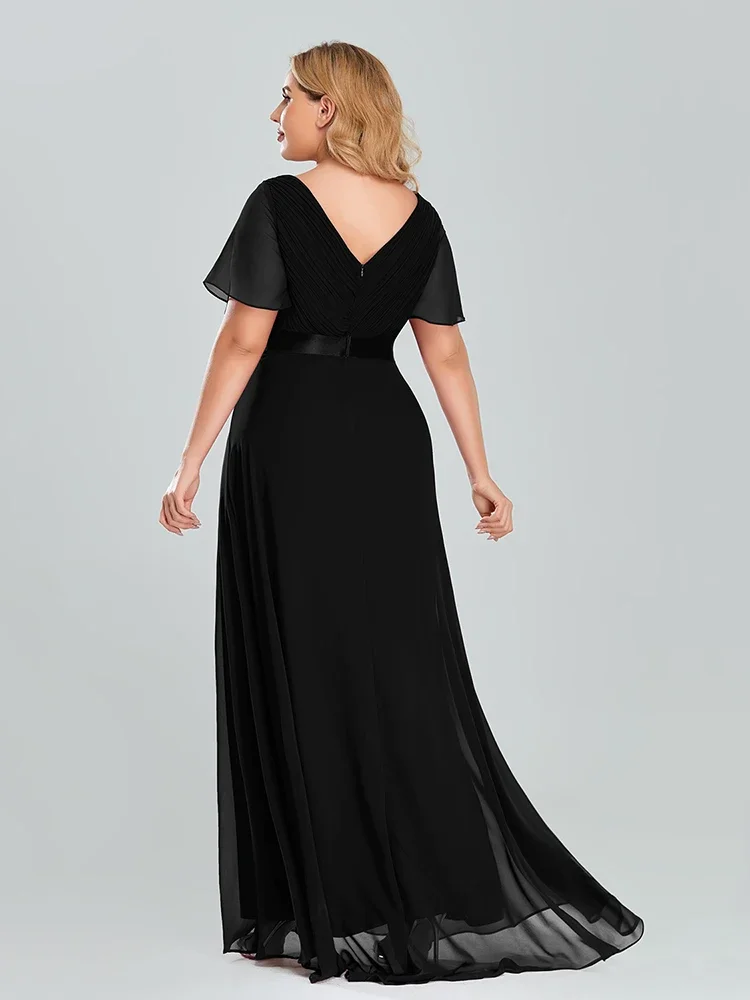 Women\'s Plus Size Evening Dress Long Simple Elegant V Neck Ruffled Chiffon Formal Wedding Party Dress Bridesmaid Dress Ballgown