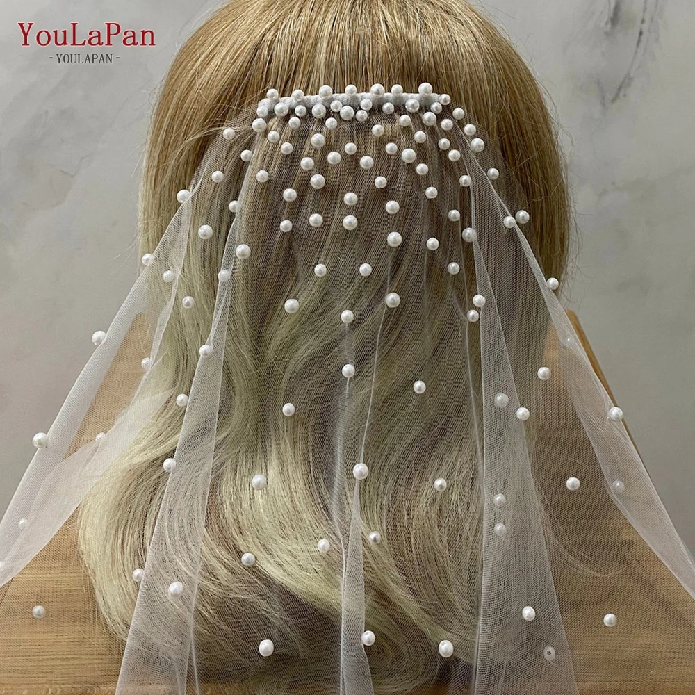 Youlapan elegante véu de noiva pérola véu de casamento com pente de cabelo 1 camada longo véu de casamento comprimento catedral acessório de casamento v180