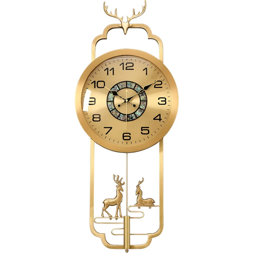 New Chinese style brass wall clock, home light luxury watch, wall hanging, living room decoration, wall clock, lobby, entrance,