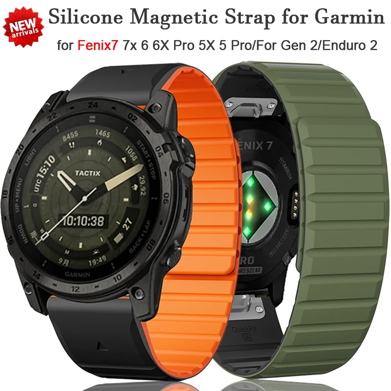 

22/26mm Magnetic Silicone Strap For Garmin Fenix 7 7x 6 6X Pro 5X 5 Pro Quick Fit Bracelet For Gen 2/Enduro 2/Descent Mk1 Band