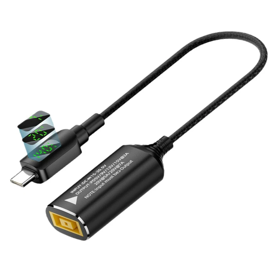 

140W USB C Charging Converter Cable for Lenovo Laptop Charger DC Square Plug To Type-C 5V-20V PD Adapter with Digital Display