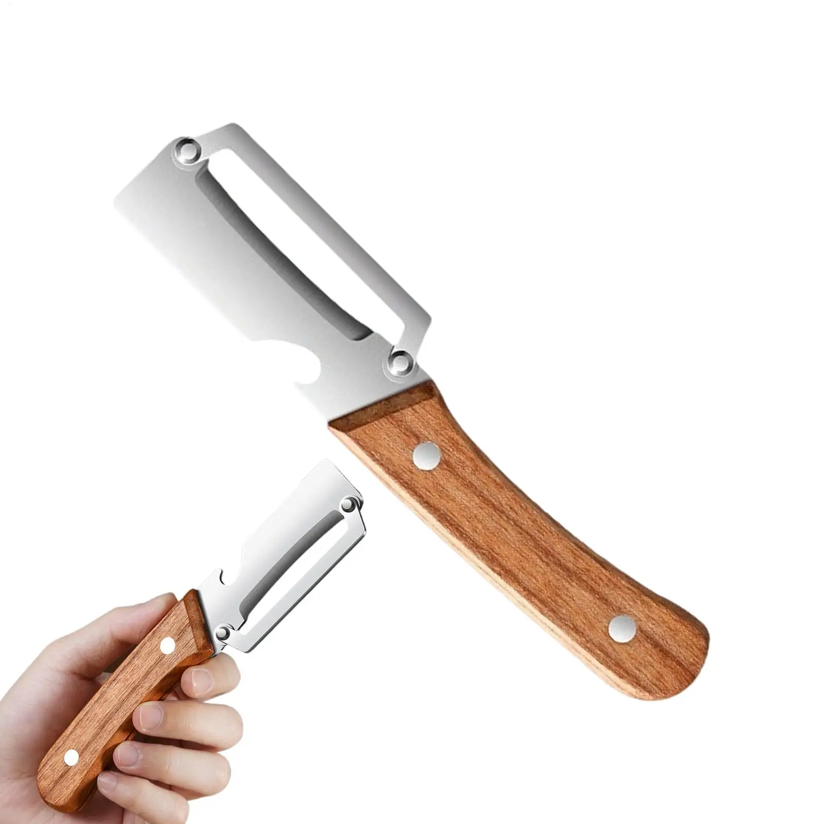 Stainless steel peeler with wooden handle for peeling and slicing fruits and vegetables Durable and smooth operation