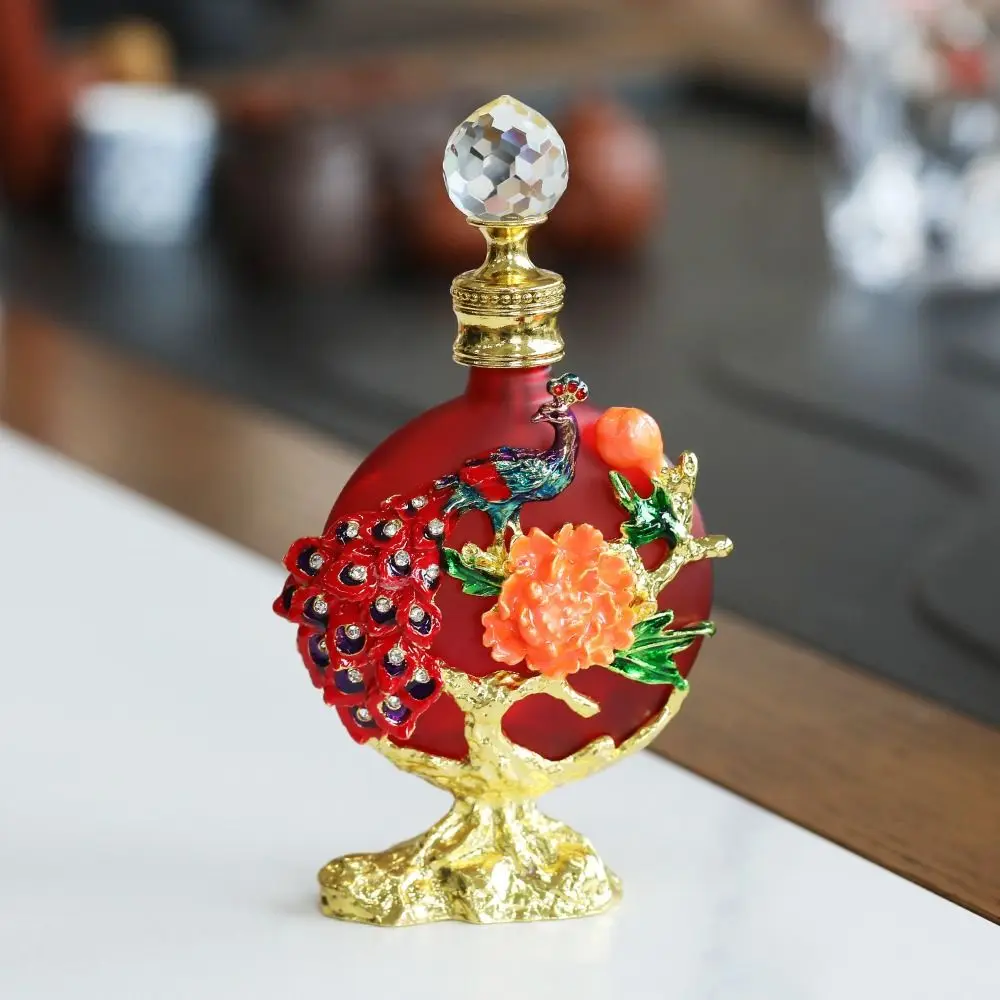 Luxury Essential Oil Dropper Bottle Dubai Style 3D Peacock Empty Perfume Bottle Flower Branch Pattern Vintage Glass