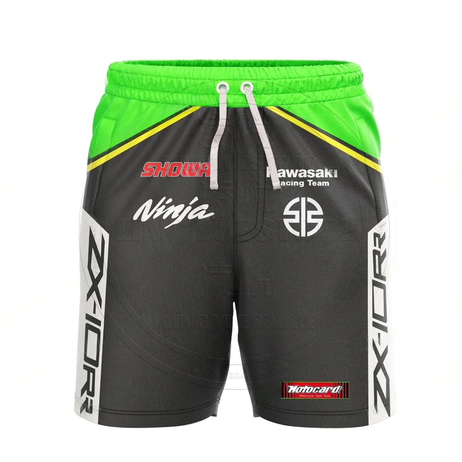 Verão masculino cordão elástico shorts kawasaki motocicleta impressão respirável secagem rápida confortável esportes ao ar livre shorts