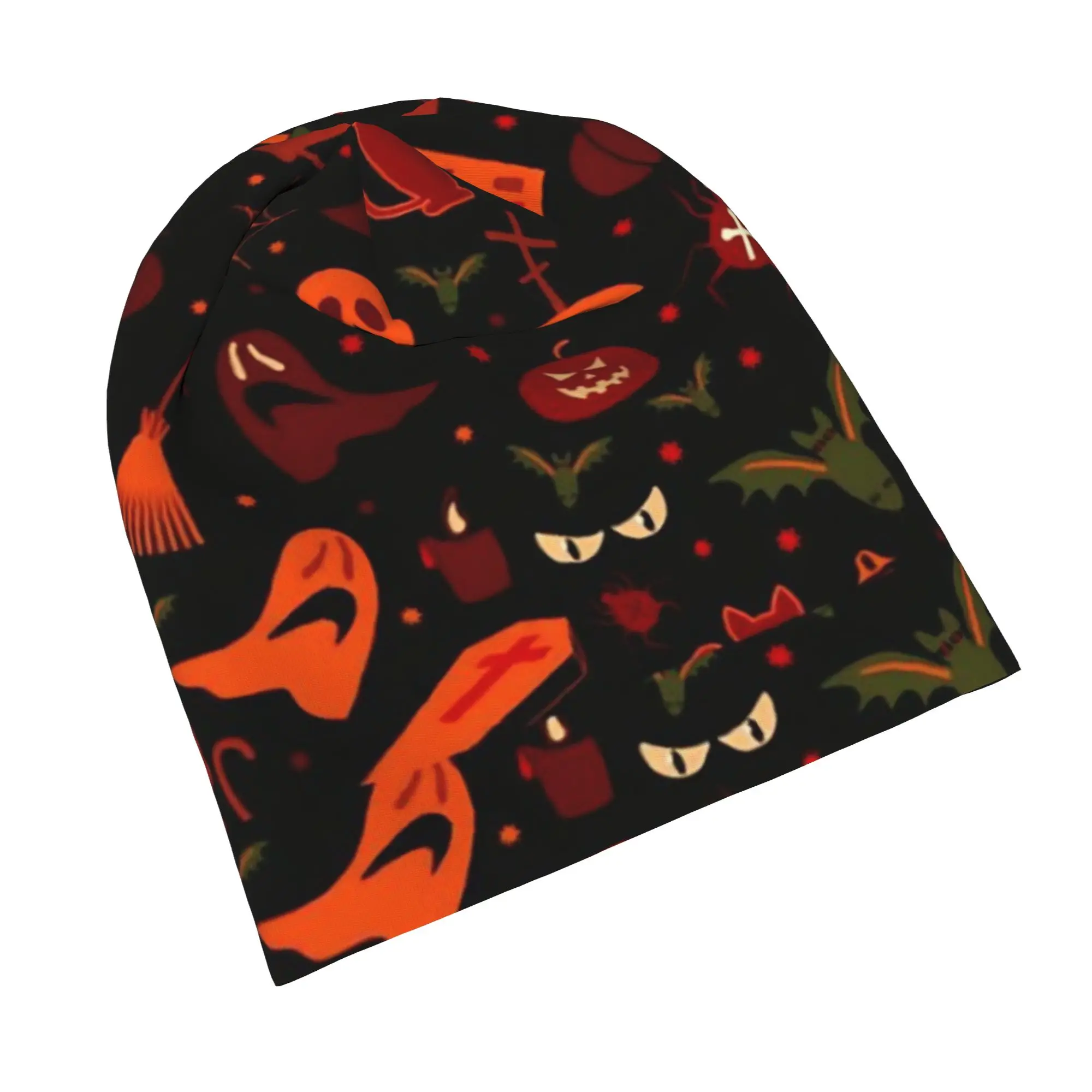 Halloween Ghost Pumpkin Spooky Trick Or Treat Witch Beanie Cap for Men Women Streetwear  Cooling Skull Cap Sweat Wicking