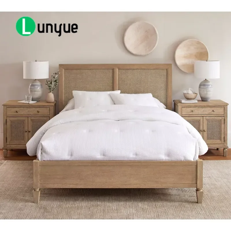 Modern Farmhouse Solid Wood Bed Frame Queen King Size Villa Style Bedroom Furniture Sturdy Durable Home Decor