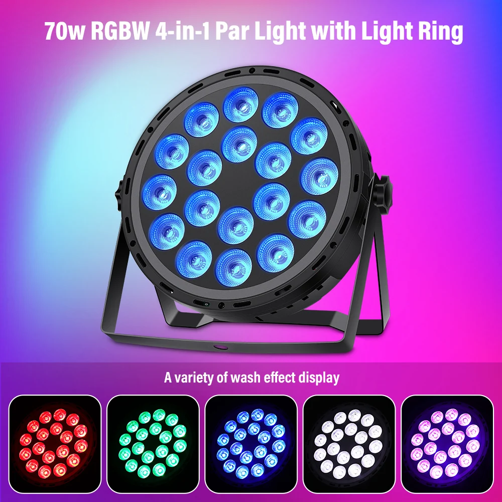 2PCS RGBW 18x4W 4in1 LED Par Light Stage Effect Lighting With Auxiliary Strip DMX512 for Parties Events Weddings Club Party Lamp