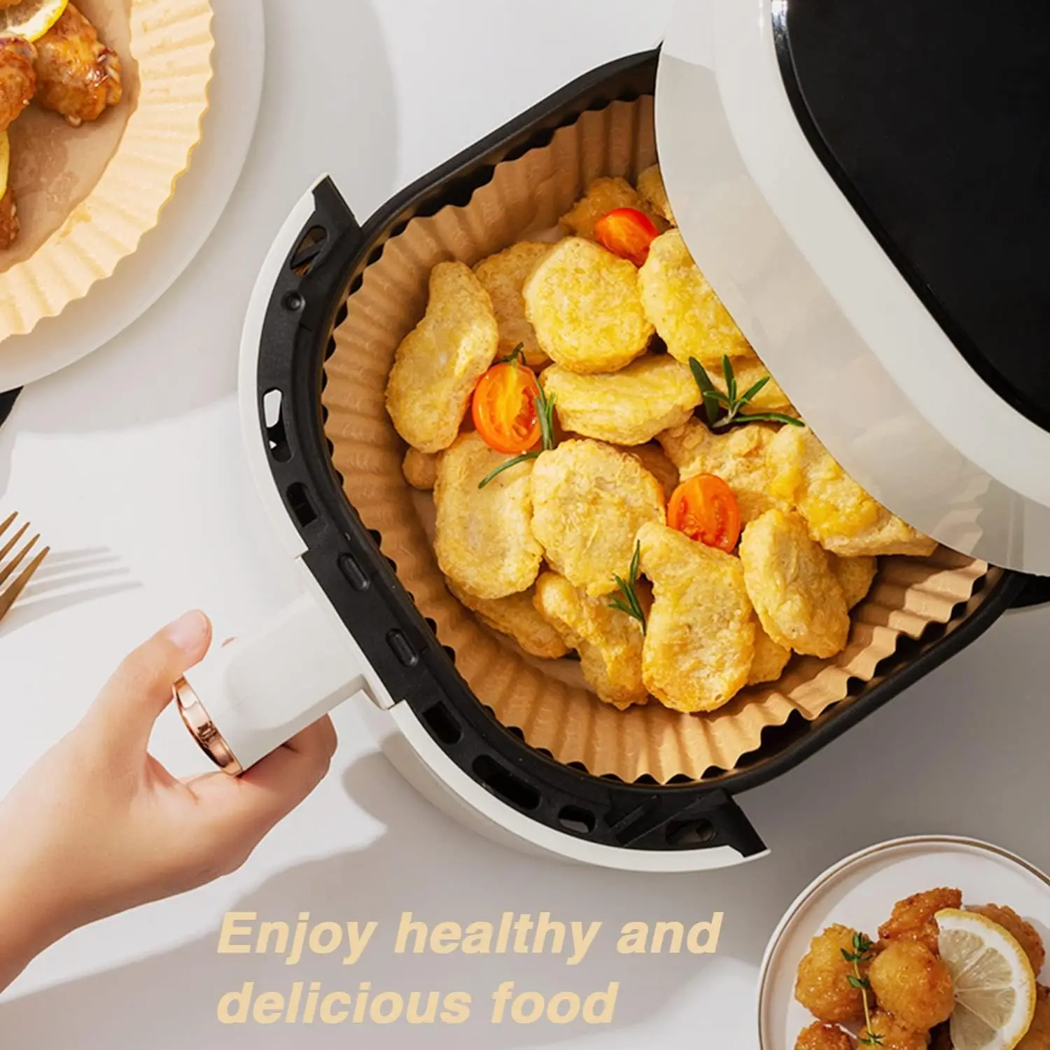 50-Pack Air Fryer Liners Disposable, Non-Stick Parchment Paper for Easy Cleanup, Fits Most 3-10 QT Air Fryers
