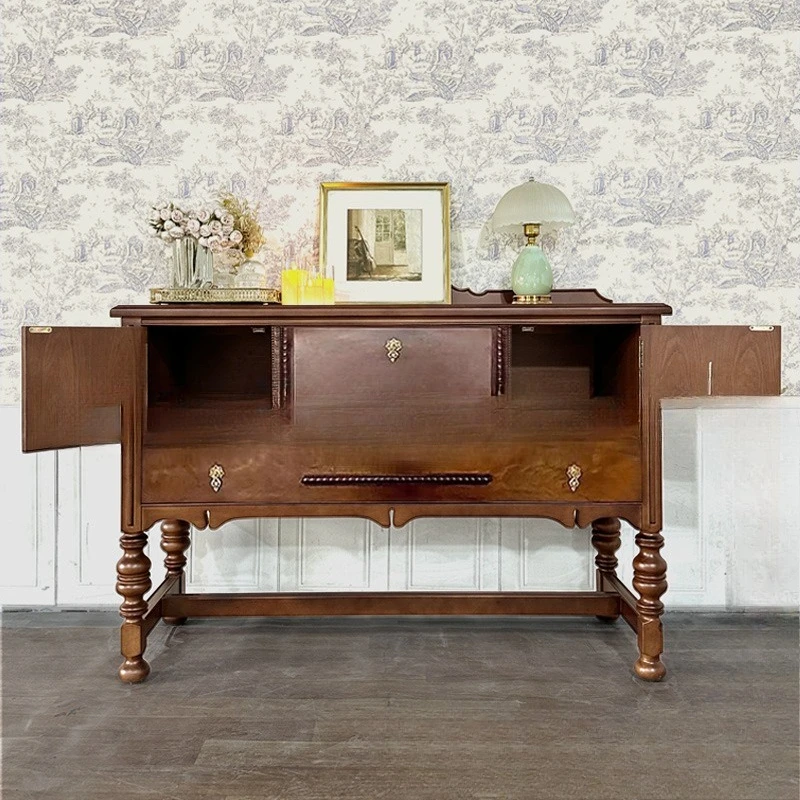 

French retro entrance cabinet, medieval style entrance hall cabinet, living room partition cabinet, American rural solid wood di