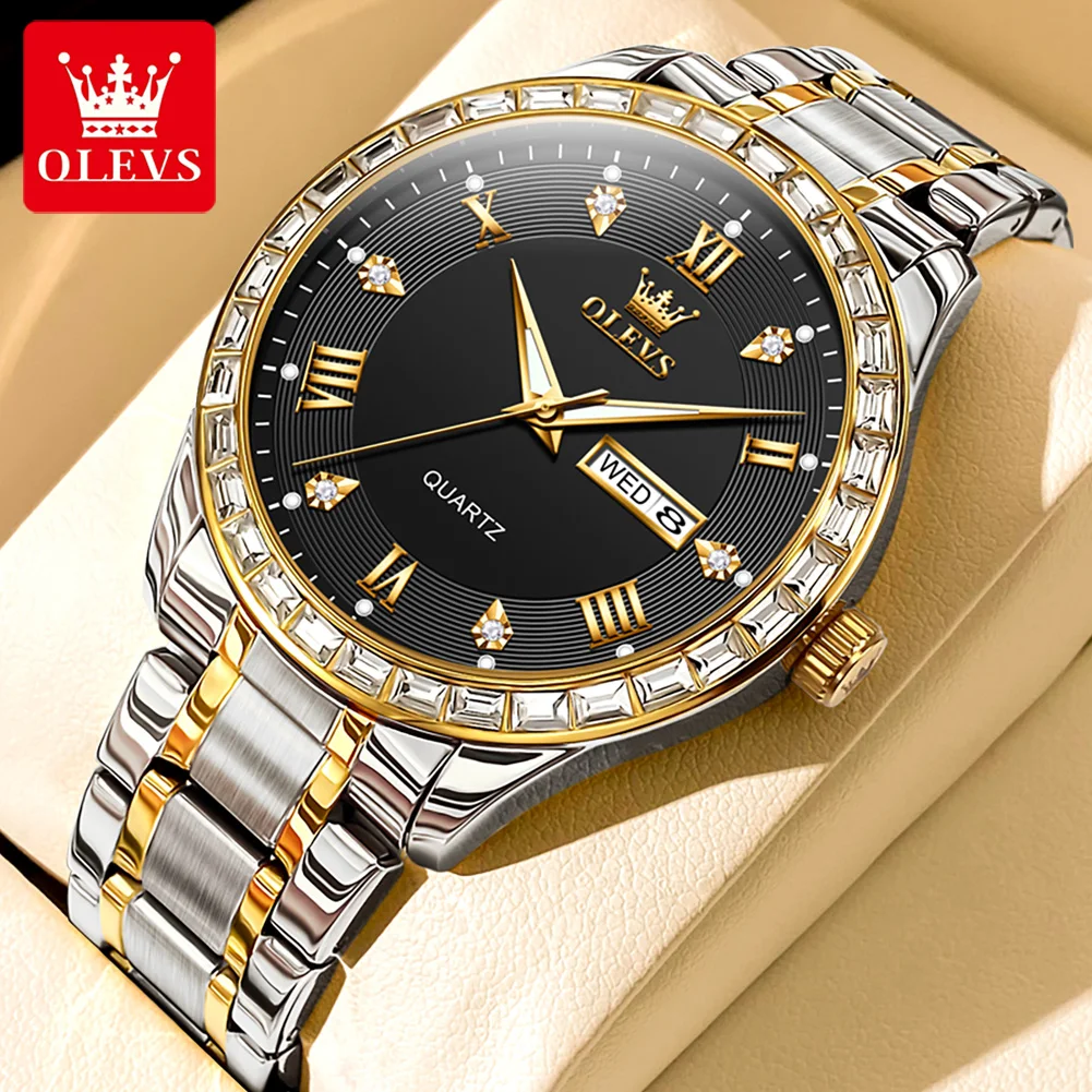 

OLEVS 9906 Original Men's Watches Luxury Diamond Lap Dial Quartz Wristwatch for Men Classic Date Calendar Business Man Watch New