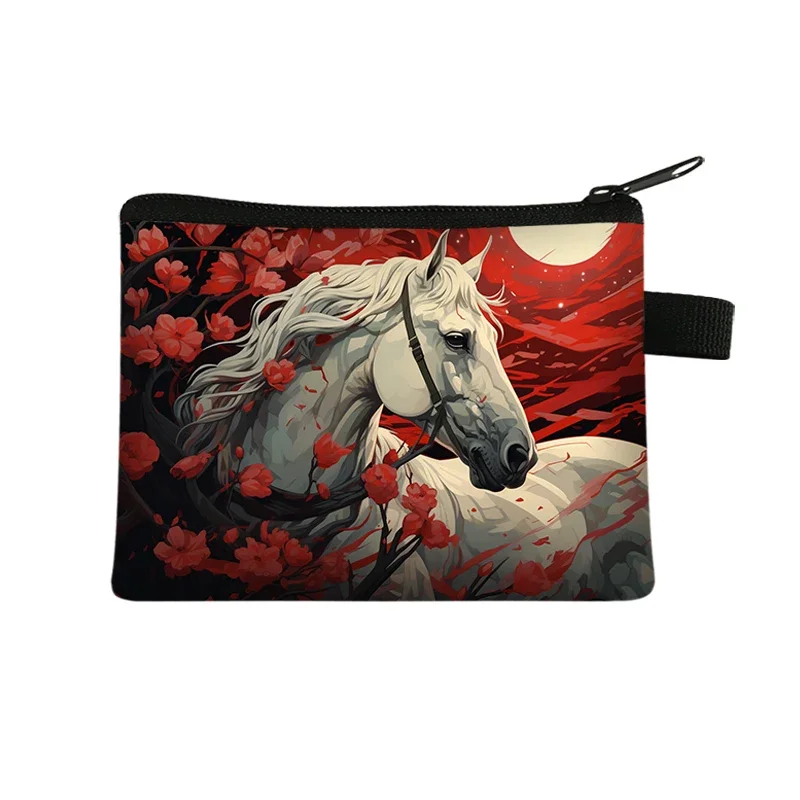 Running Horse Coin Purse Colorful Indian War Horse Cloud Backlit Paint Mini Wallet Man Women Credit Holder Money Coins Bag Gift