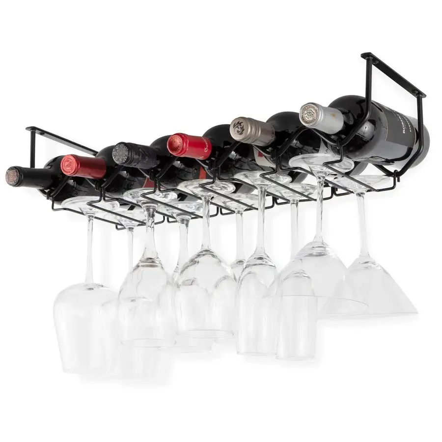 

Piccola Under Cabinet Wine Rack amp Glasses Holder, Kitchen Organization with 6 Bottle Organizer Metal Black