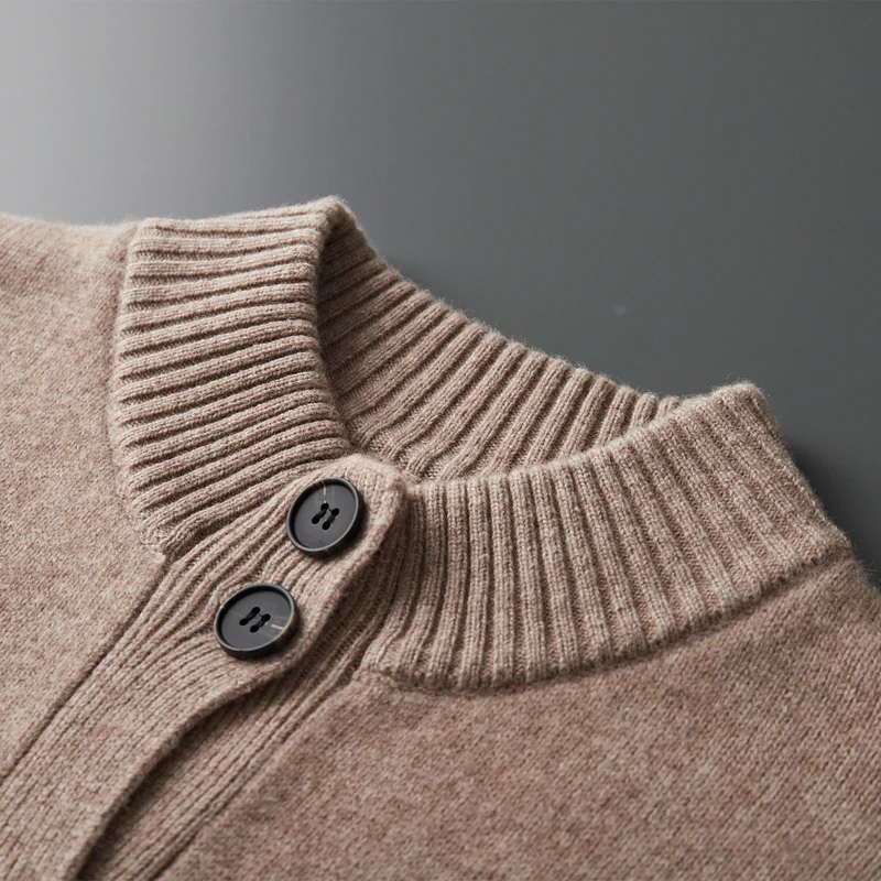 CHICUU 남성용 두꺼운 100% 울 가디건 스웨터 가을 겨울 모크넥 긴팔 캐시미어 니트웨어 스마트 캐주얼 기본 코트