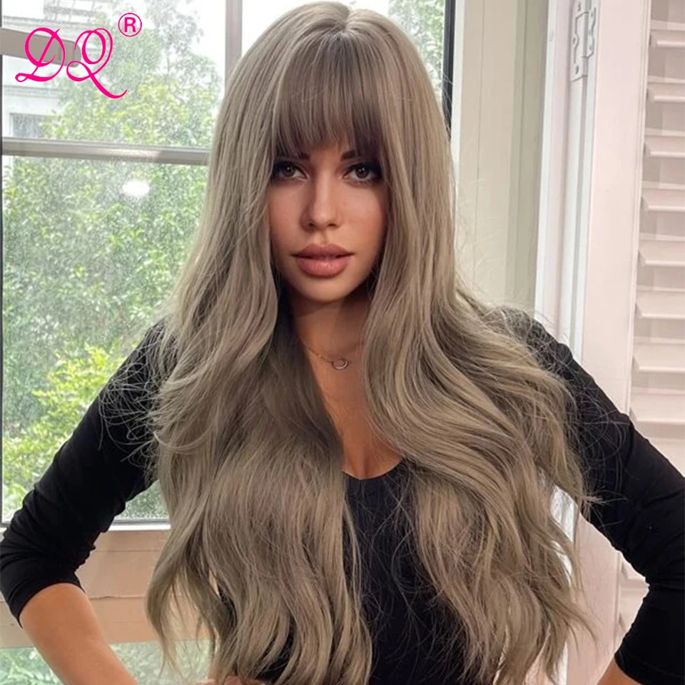 

Wig with Bangs for Women Synthetic Long Wavy Grey Wigs Gray Heat Resistant Average Size Natural Looking Halloween Cosplay Party