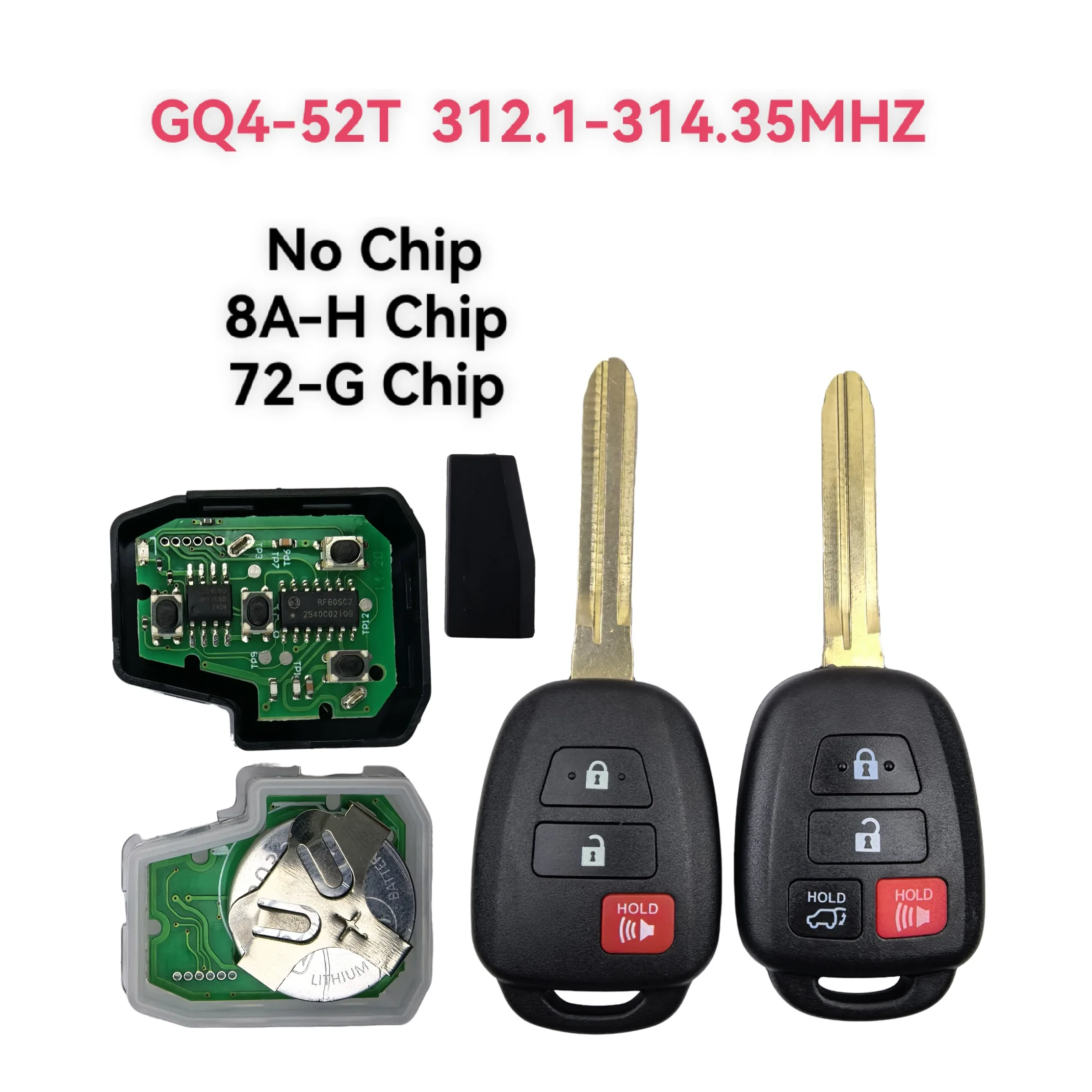 Автомобильный ключ Jingxin GQ4-52T FSK 312.1-314.34MHZ с чипом No/72-G/8A-H для Toyota Tundra, Highlander, RAV4 2015-2019, GQ452T