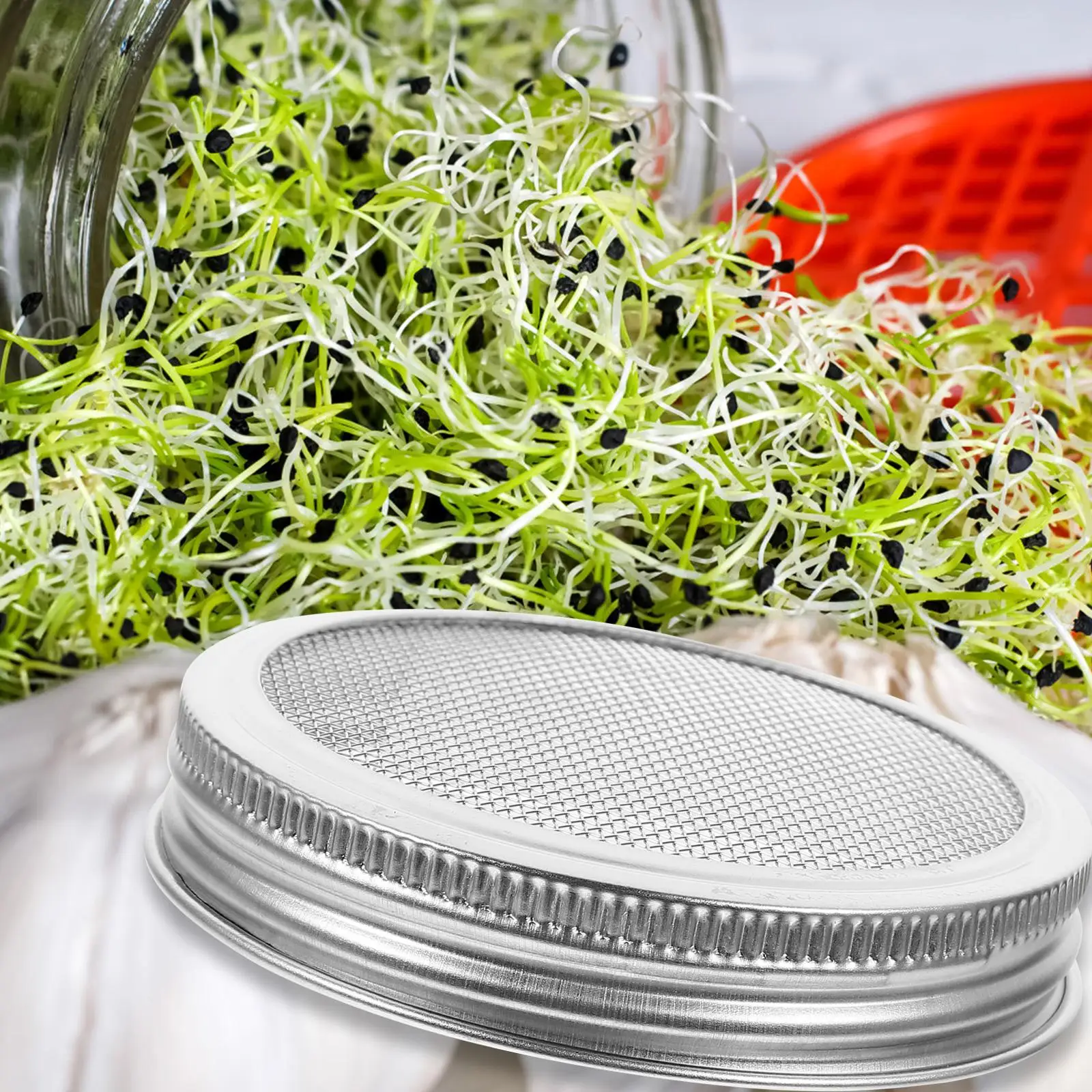 4pcs Stainless Steel Mesh Sprouting Lid Mason Jar Lids for Growing Bean Broccoli Home Kitchen Bar Supplies