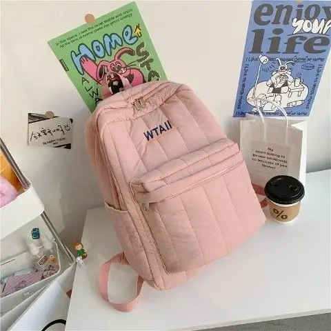 Women Cloth Padded Backpack Large Capacity Preppy School Bag For Student Fashion Quilted Travel Bags Cute Pink Plaid Backpacks