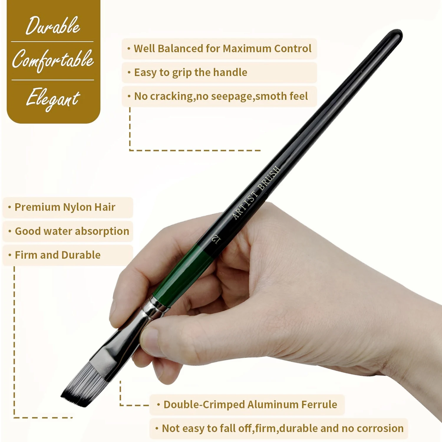 مجموعة فرش طلاء فنية احترافية عالية الجودة مكونة من 6/24 قطعة - أشكال مختلفة بما في ذلك مستديرة، فيلبرت، مسطحة وزاوية للزيت، أكري #2