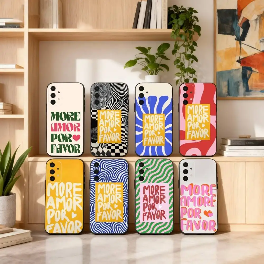 

C-Colorful More Amor Por Favor Design Phone Case For Samsung S25,24,23,22,30,21,10,9,Ultra,Plus,Lite,FE,4,5 G Soft Black Case