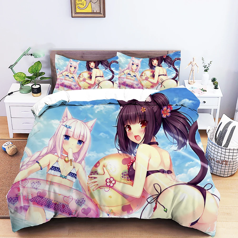 Imagem -03 - Conjunto de Cama Nekopara Anime para Crianças e Adultos Capa de Edredão Fronha Meninos e Meninas Gêmeo Queen Size Tecido Caseiro Anime