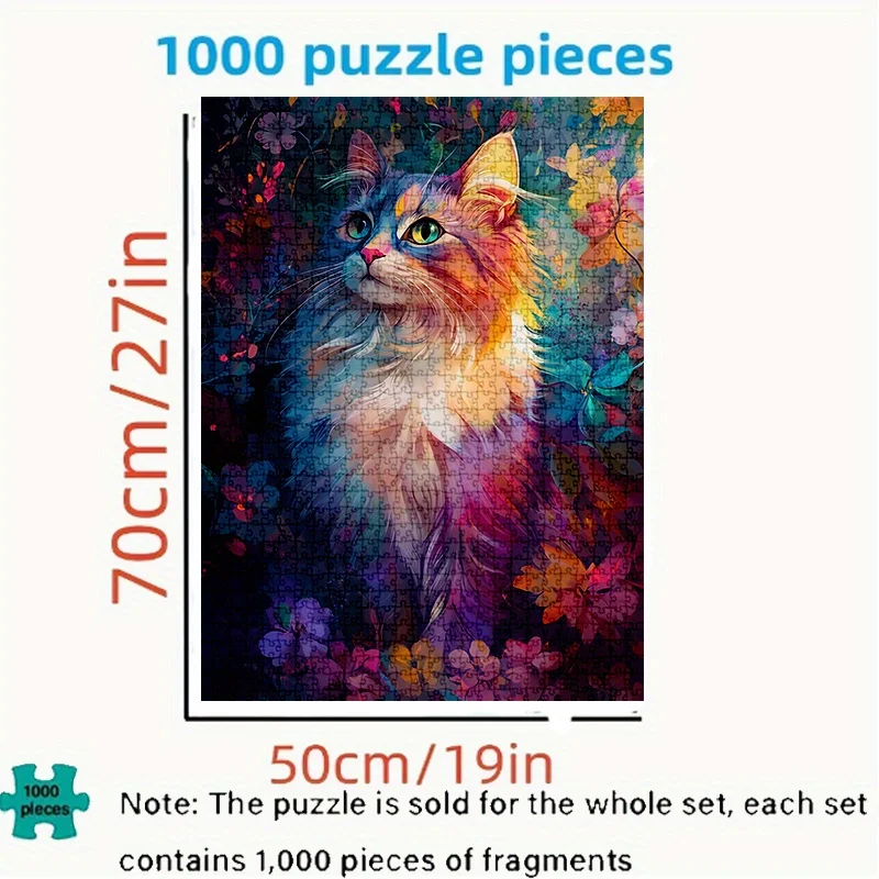 1 boîte de 1000 puzzles amusants, 50 x 70 cm, 19,7 x 27,6 pouces, illustrations en couleur de beau chat à cheveux longs (1-111) puzzle amusant pour adultes à monter soi-même