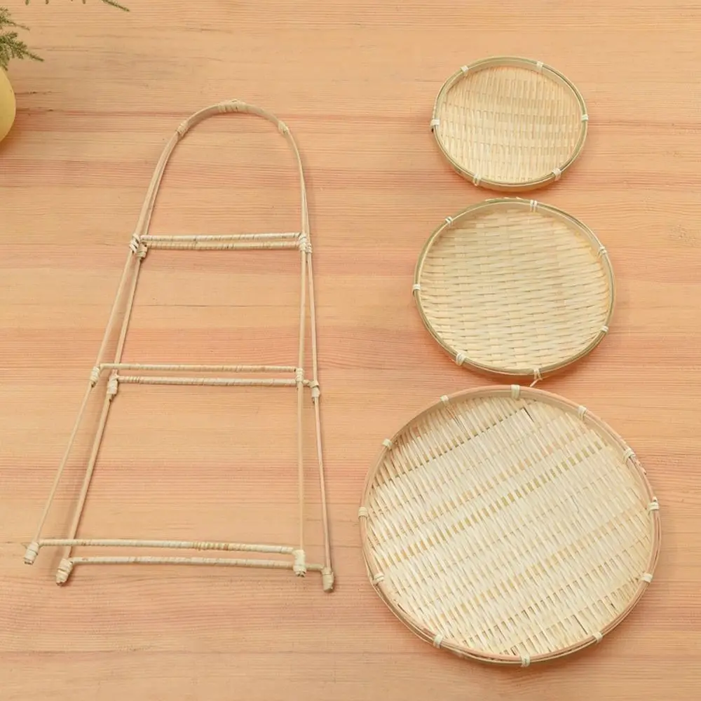 Durable Bamboo Woven Basket Fruit Food Vegetable Storage Basket 1/2/3 Layer Multi-function Handwoven Standing Tray for Kitchen