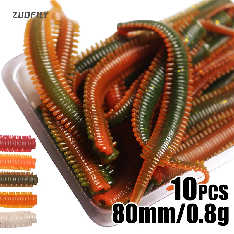 10Pcs 80mm Simulation Sand Silkworm Fishing Lure Sea Earthworm Float False Bait TPR Earthworm Red Worm Baits Simulate Lures