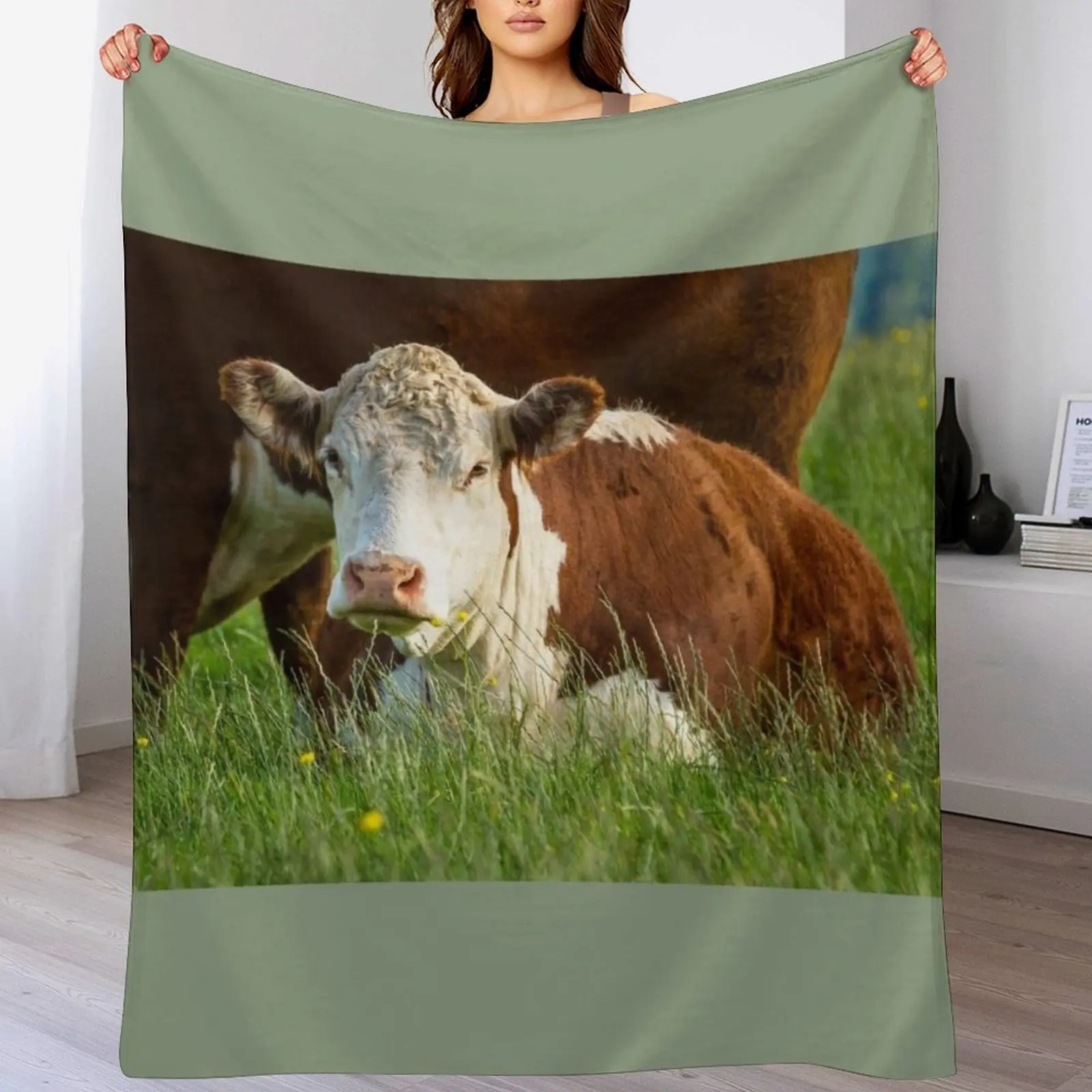 

Young Hereford Cow Throw Blanket Softest warm winter Blankets