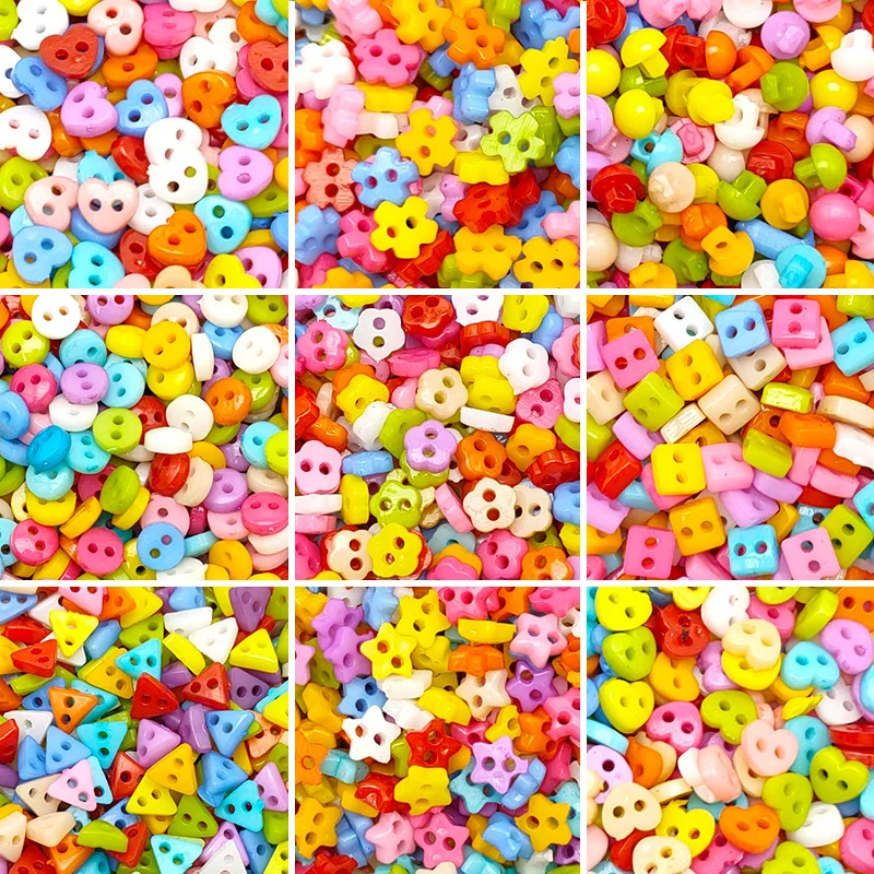 7mm Mini Buttons Random Mixed Flower Star Heart Buttons for Handmade Cartoon Doll Clothes Garment Sewing DIY Craft Needlework