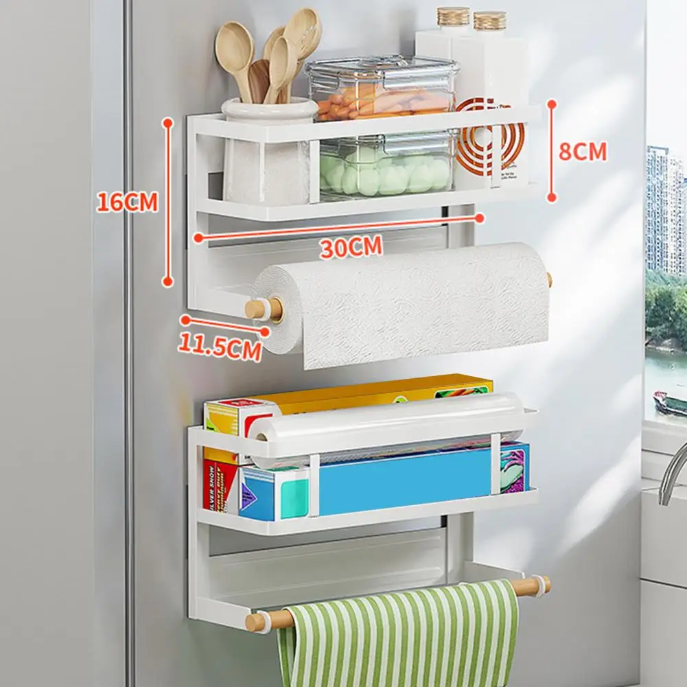 

Metal Kitchen Storage Capacity Magnetic Storage Rack with Paper Towel Holder Fridge Spice Shelf Kitchen Organizer for Organizing