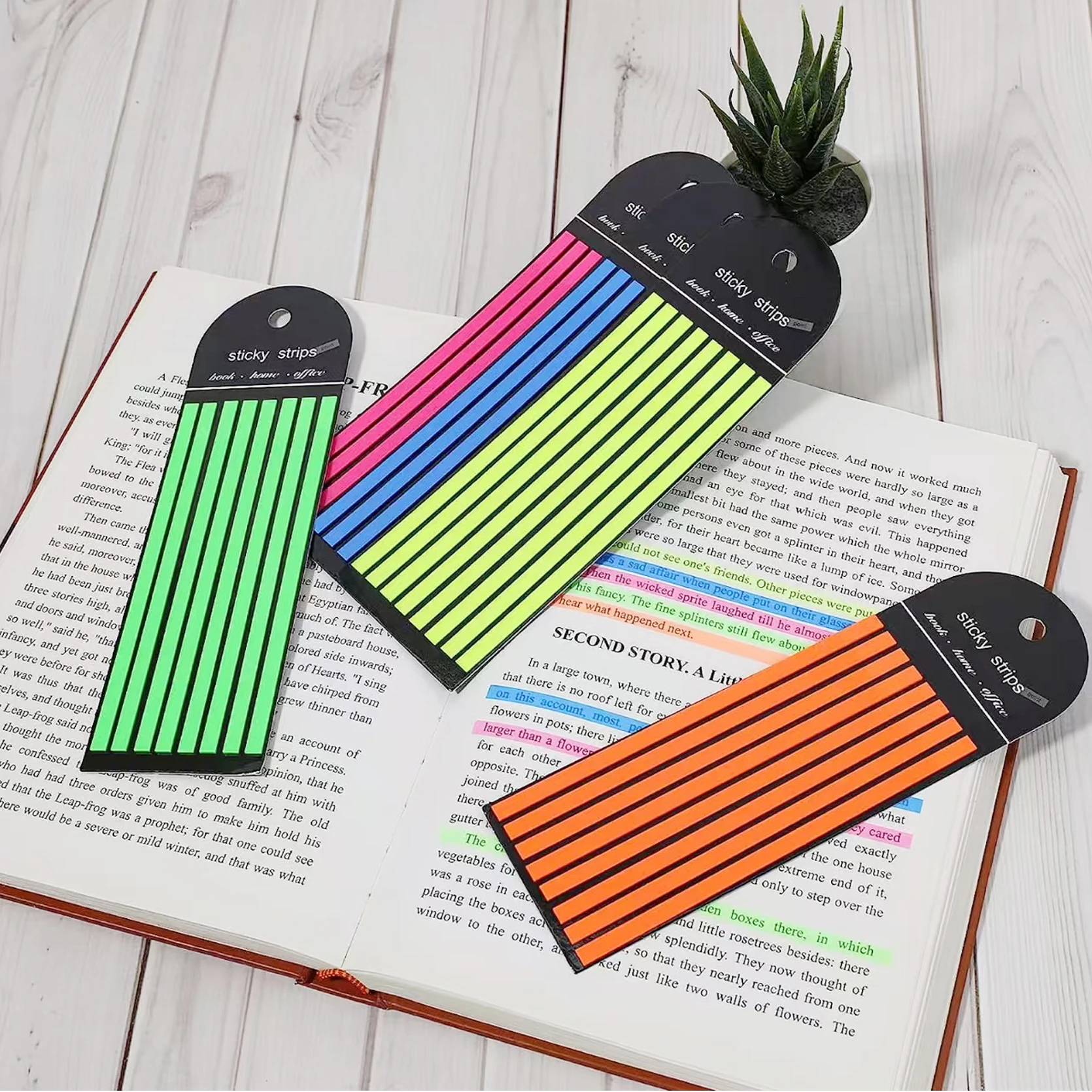 9 Packungen fluoreszierende Leseführerstreifen, transparente selbstklebende Textmarker, bunte Haftnotizen zum Lesen und Lernen – Detail 6