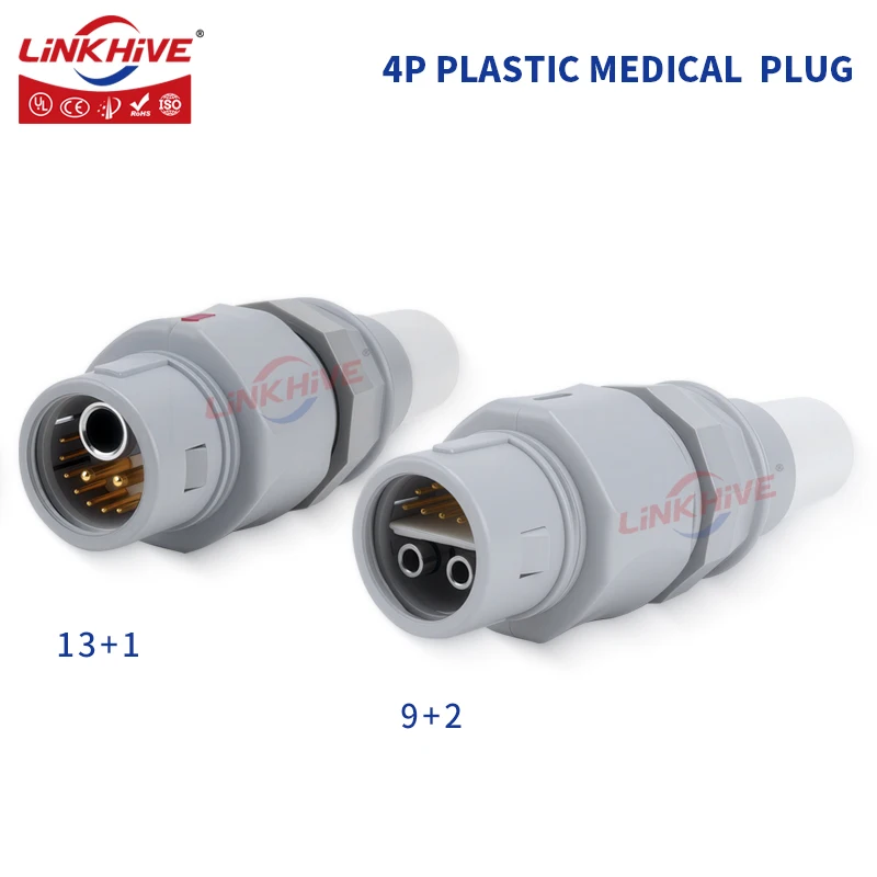 Plastic Medical Circular Connectors 1 Air TuB with 13 pin Contacts 2-lumen with 9 pin Contacts Push-pull Self-locking Connectors