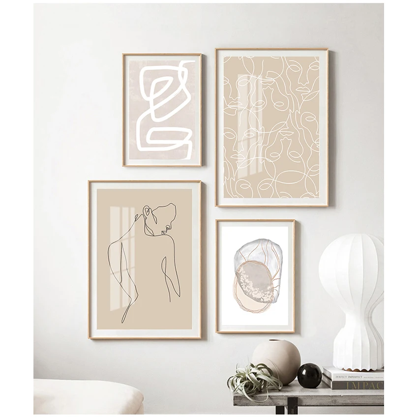 Art Canvas Painting Wall Pictures For Living Room Decor Green Plant Abstract Lines Vintage Poster Nordic Posters And Prints