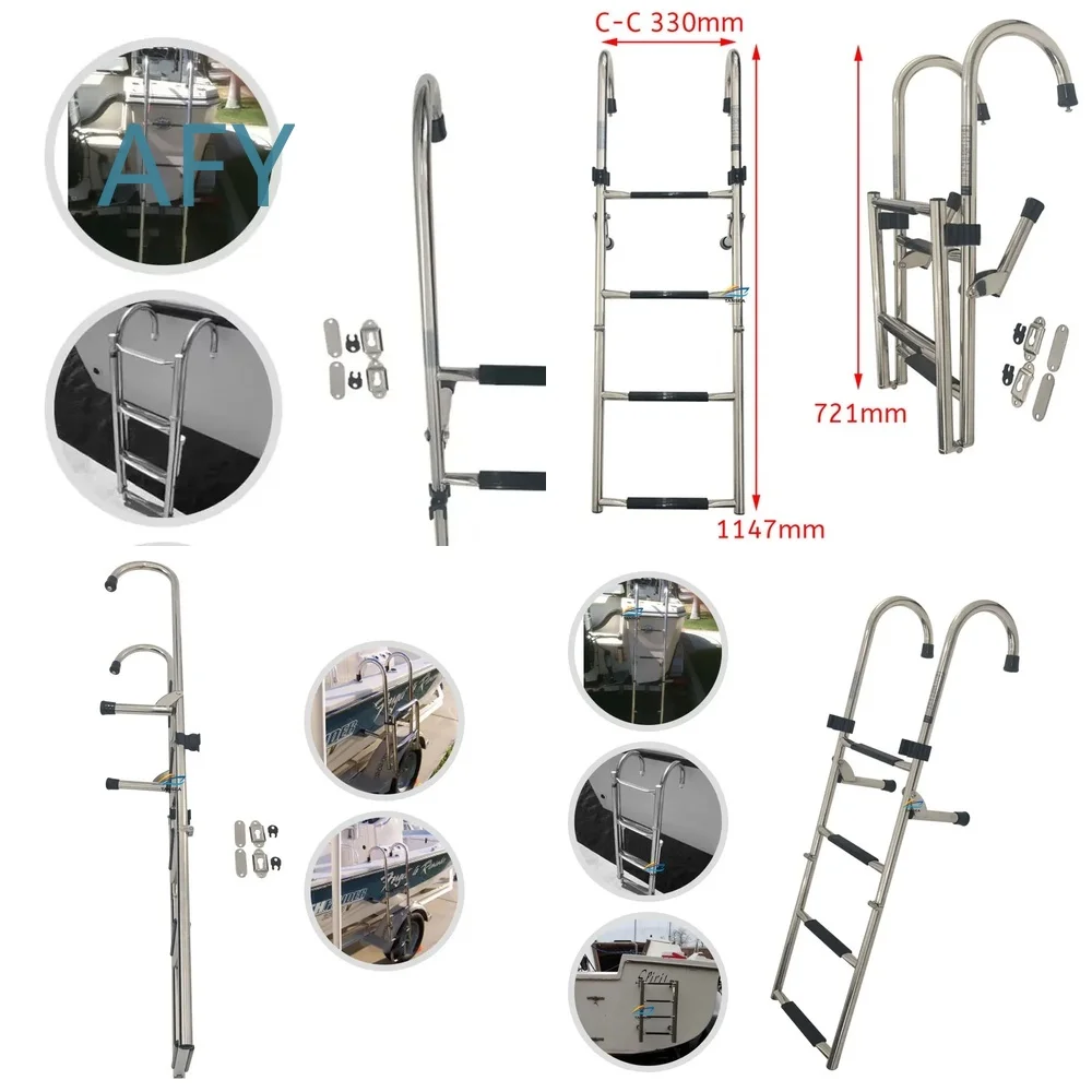 Stainless Steel 304 Folding Water Ladder for Boats Marine Boarding Ladder Hook Hanging Escalator Accessory Heavy Duty 200KG