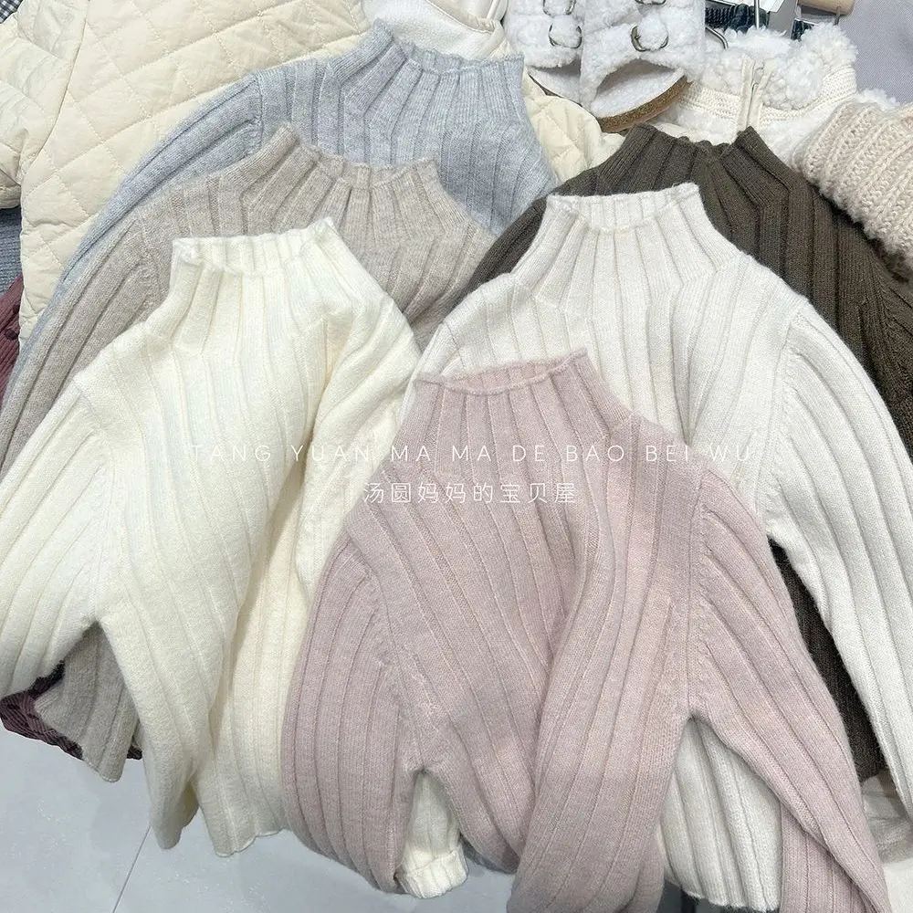 

2-14Y Kids Autumn Winter Base Shirt 2025 New Korean Fashion Casual Solid Color High Collar Warm All-match Knitwear