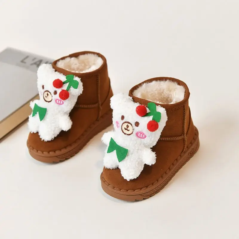 2026 New Bear Design Kids Winter Boots Thickened Fluffy Cotton Shoes for Baby Girls Warm Cozy Outdoor Boots