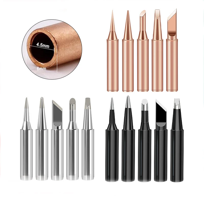 5pcs Soldering Iron Tip Pure Copper 900M Soldering Iron Head Set Inside Hot Bare Copper Electric Soldering Iron Welding Tools