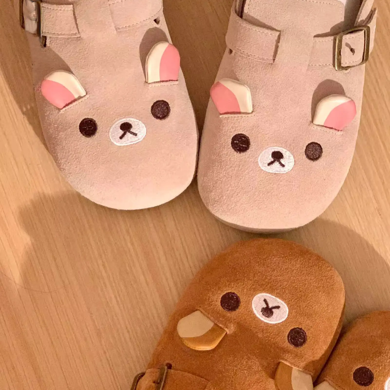 Cartoon Rilakkumas Bear Faux Suede Mules For Women Korilakkuma Thick Platform Round Toe Slippers Cork Insole Slides Sandals