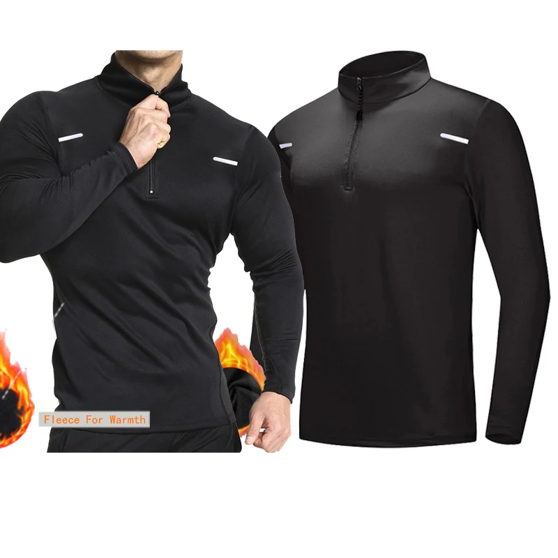 Long sleeved Warm Fleece T-shirts for Men 2023 Winter Half Zip Pullovers Men Breathable Running Fitness Sports Tops Tees Men