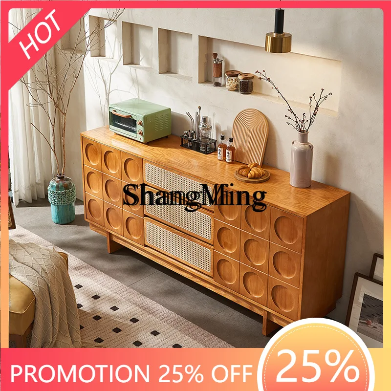 

SM плетеный сервант из массива дерева из ротанга для гостиной, дома, полка для хранения в стиле ваби-саби, мебель из ротанга для проживания в семье