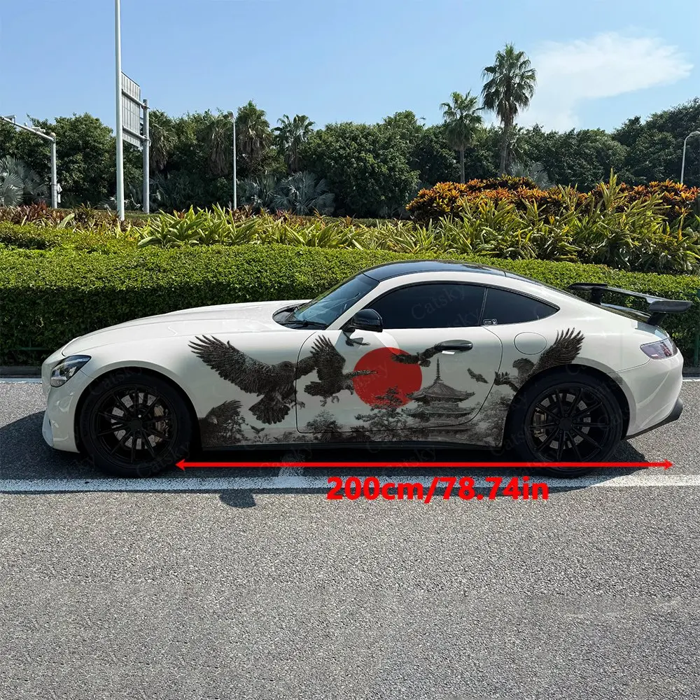 2pcs Five-Story Pagoda Eagle Dance, Fade-resistant, Enhance Vehicle Aesthetics With Bold Artistic Design Car Vinyl Wraps