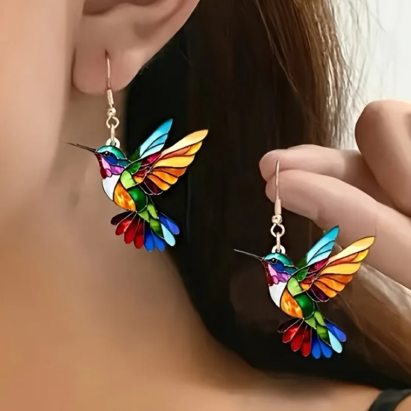 Bohemian Retro Colorful Hummingbird Earrings for Casual Attire Women's Fashion Accessories, Retro Earrings Seasonal Versatility