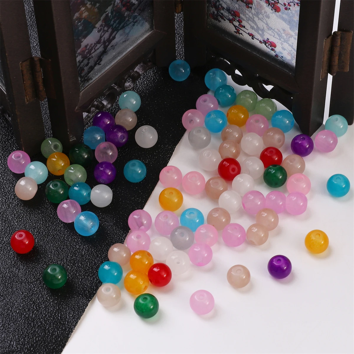 20–100 Stück glänzende, runde Perlen aus Jelly-Imitationsjade-Glas, 4/6/8/10 mm, lose Perlen für DIY-Armbänder, Halsketten, Schmuckherstellung – Detail 5