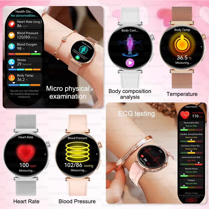 Women Health Smart Watch 1.32'' HD AMOLED Display ECG Heart Rate Blood Pressure Voice Call IP68 Waterproof Sports Smart Watches